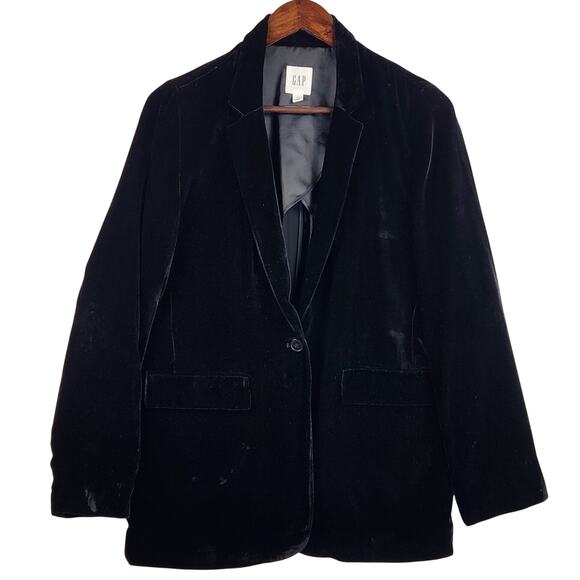 Gap Black Velvet Blazer Women’s SZ SM Ultra Soft One Button Holidays Silk EUC - Picture 1 of 16